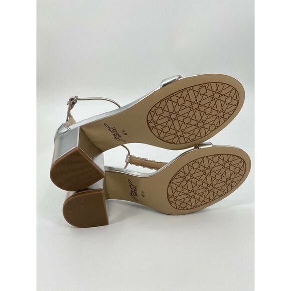 Jewel Badgley Mischka Farah Wedge Sandal Silver US 6.5 Embellished Formal Shoe - Picture 6 of 6